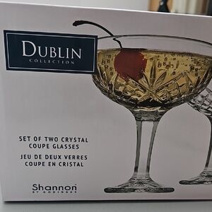 Shannon by Godinger Crystal Coupe Glasses Set NIB Cocktails Lead Free Dishwasher